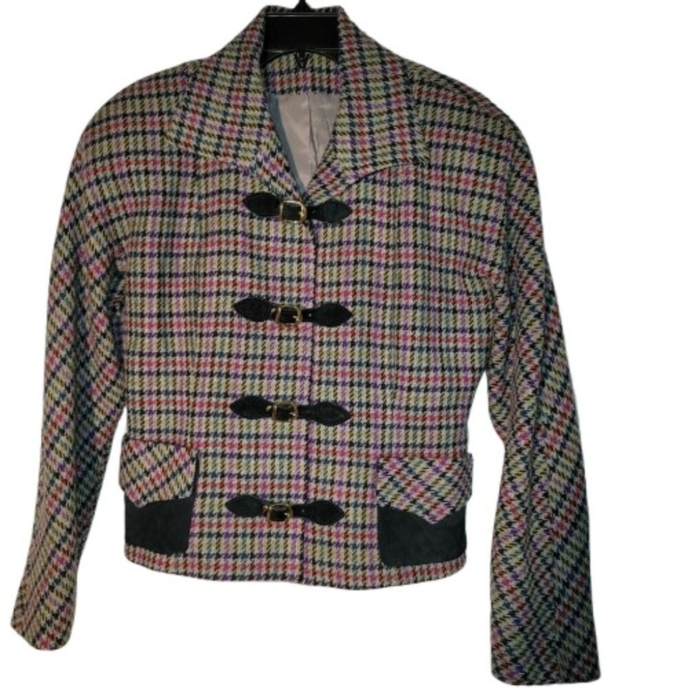Women's Cropped Tweed Lined Blazer with Suede/Buckle Closures Size 6